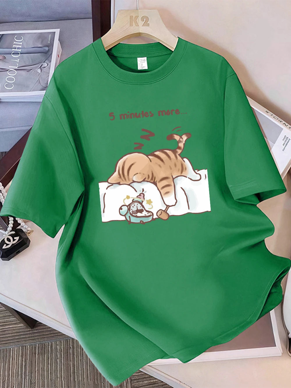 Women T-Shirt Cotton Summer The Cat That Always Wants To Sleep Pattern Prints T Shirt O-Neck Soft Loose Tops Basic Woman Clothes