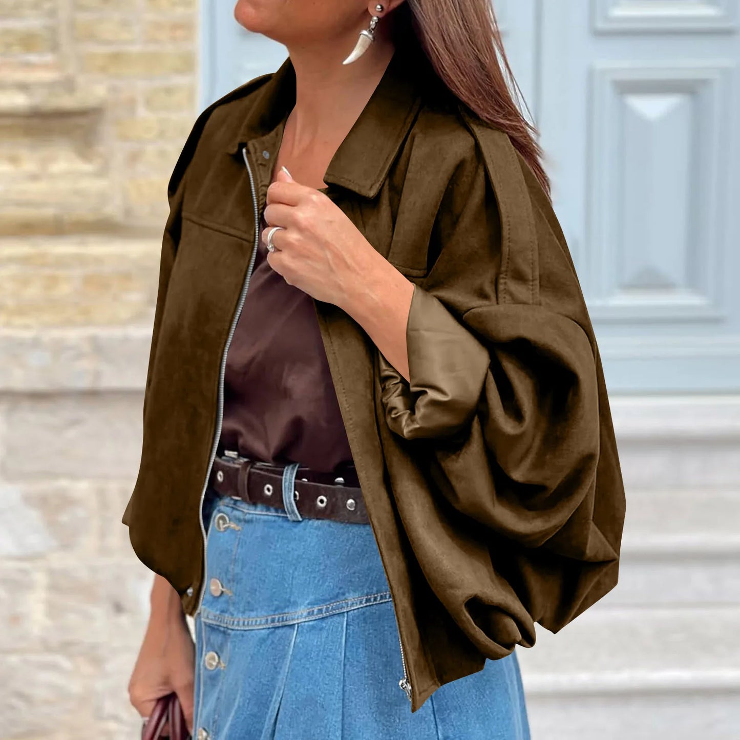 Women's Jacket Fashionable Long Sleeve Zip Up Cropped Coat Autumn Streetwear Cropped Jackets Chic Street Youth Casual Jackets