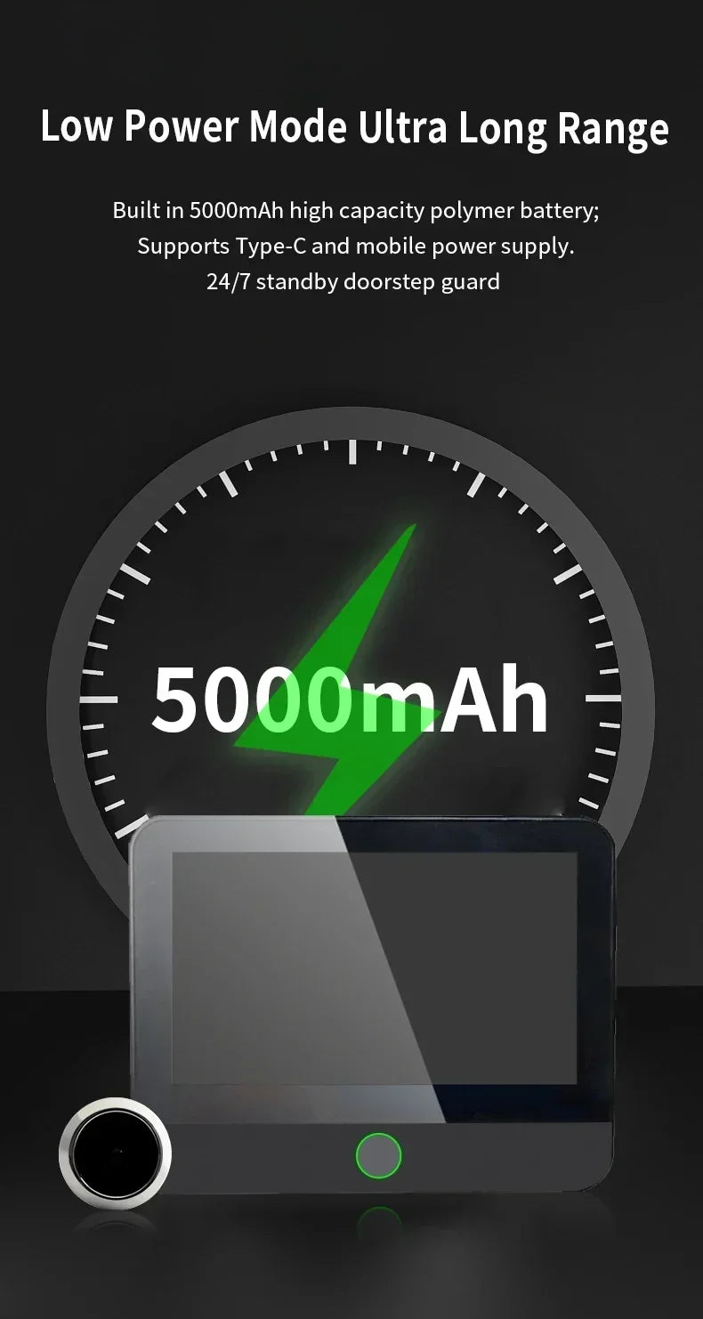 New WiFi Smart Door Bell Eye 1080P FHD Peephole Camera Audio 4.3' IPS Screen PIR Infrared Announcement Digital Viewer