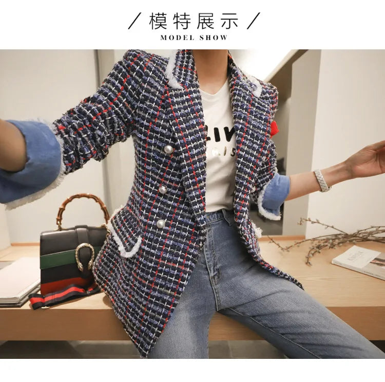 Women's Jacket 2025 Autumn New Celebrity Slim-fitting Long-sleeved Tweed Temperament Coat