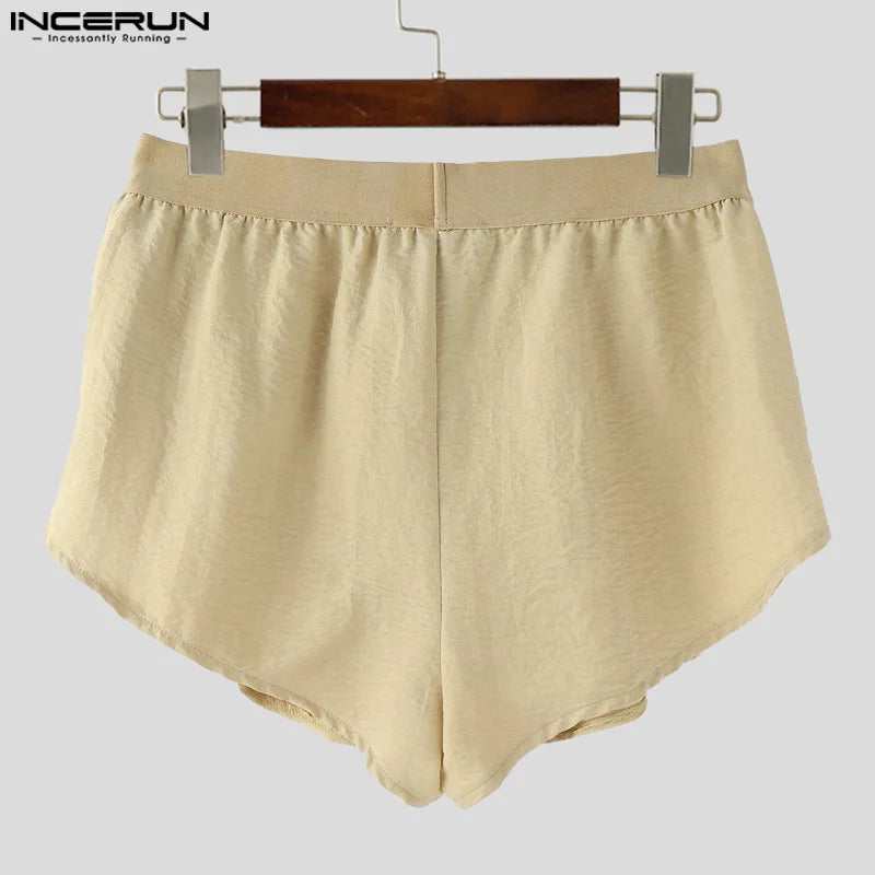 INCERUN Men Shorts Solid Color Elastic Waist Split Side Button Men Bottoms Streetwear 2025 Fashion Sexy Casual Male Shorts S-5XL
