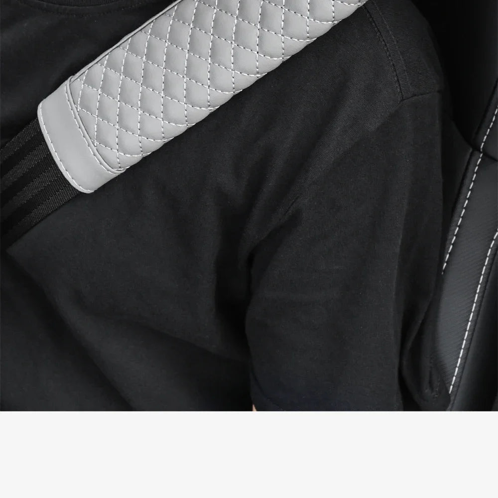 Leather Car Seat Belt Shoulder Cover Embroidery Wear-resistant Non-slip Leather Safety Cover Car Interior Decoration Products