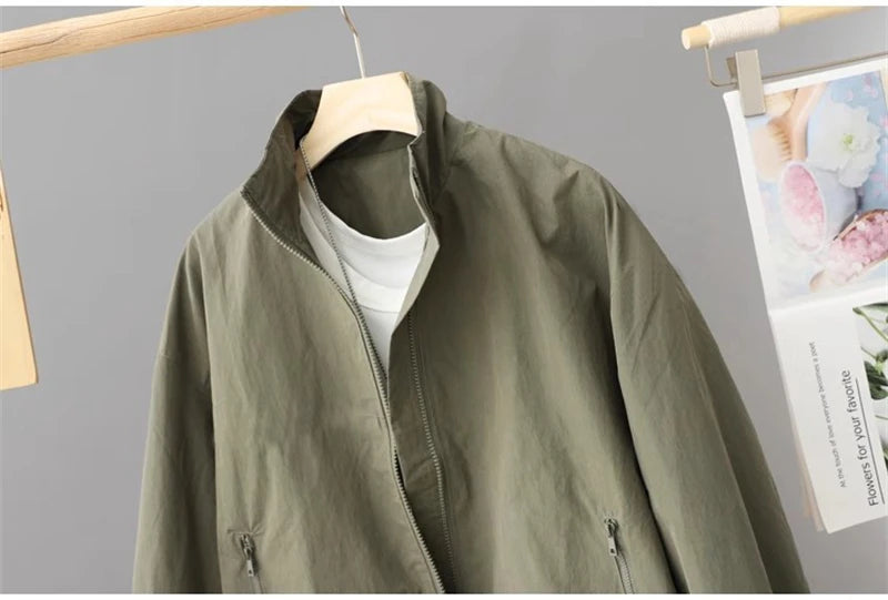 Women's Jackets New Spring Autumn Thin Cardigan Jacket Zipper Long Sleeve Simple Fashion Solid High-necked Casual Female Outwear