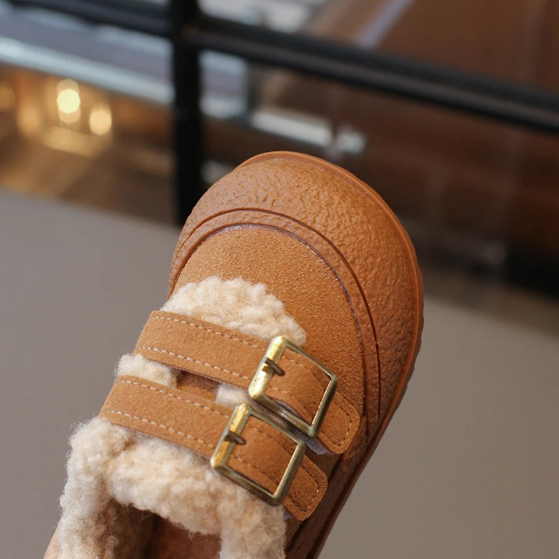 Children's Padded Shoes 0-6 Years Old Khaki Thickened Warm Boys Girls Walking Shoes Beige Soft Non-slip Kids Baby Cotton Boots