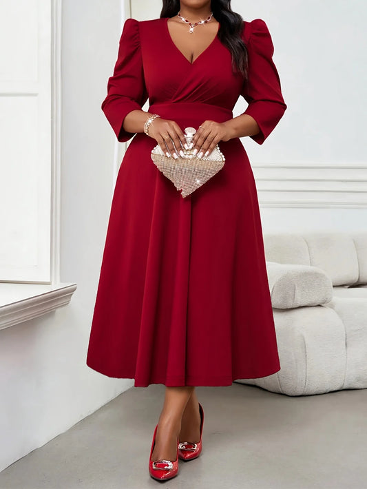 Elegant red dress for large-sized women, high-end women's wear, spring and autumn three-quarter sleeves, elegant women's wear gr