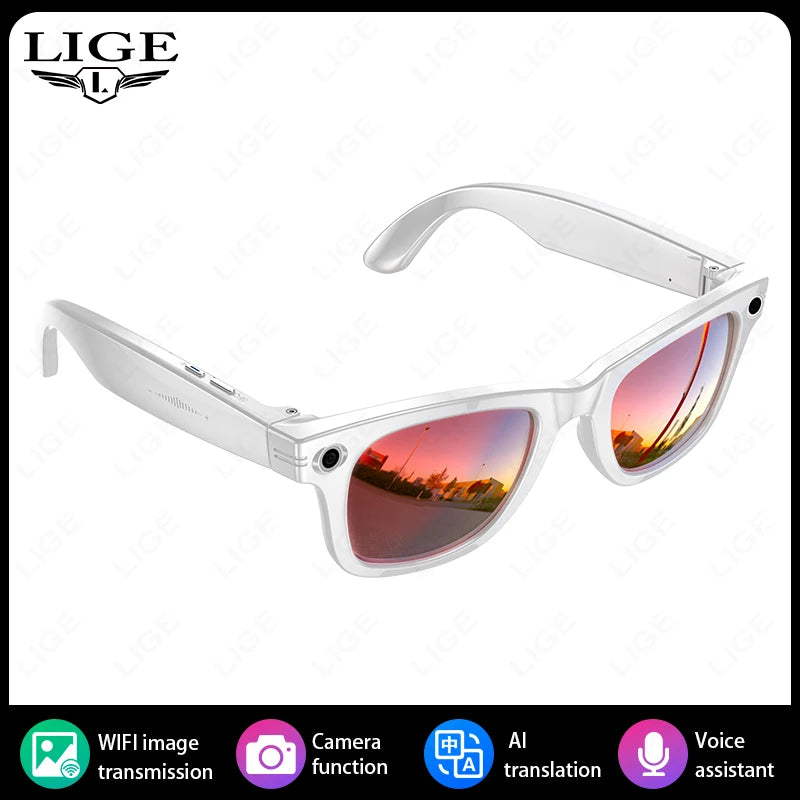 LIGE New Camera SunGlasses 800w Pixel Camera Recording Noise Reduction Ai Recognition Translation Anti Blue Light Smart Glasses