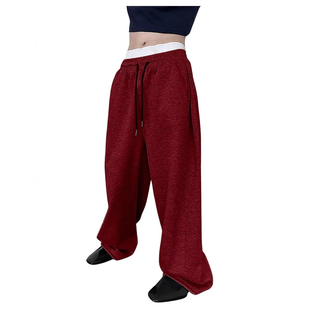 European and American men's waist trousers waist drawstring straight wide-leg loose trousers sports trousers pocket men pants