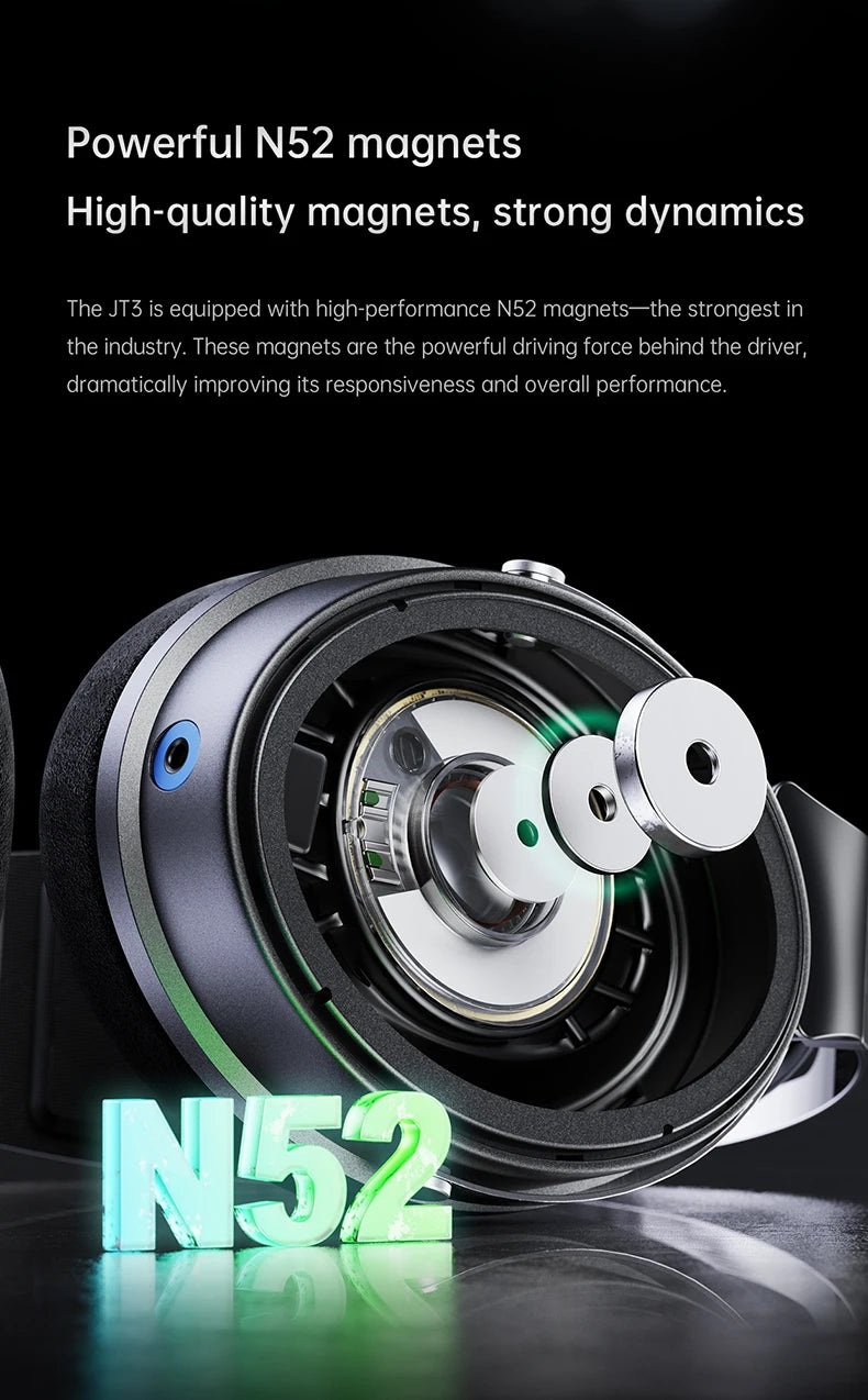 FiiO JT3 Over-Ear Open-Back Headphones, 50mm Dynamic Driver, PEK+PU Composite Diaphragm, Detachable 3.5mm Cable with Mic