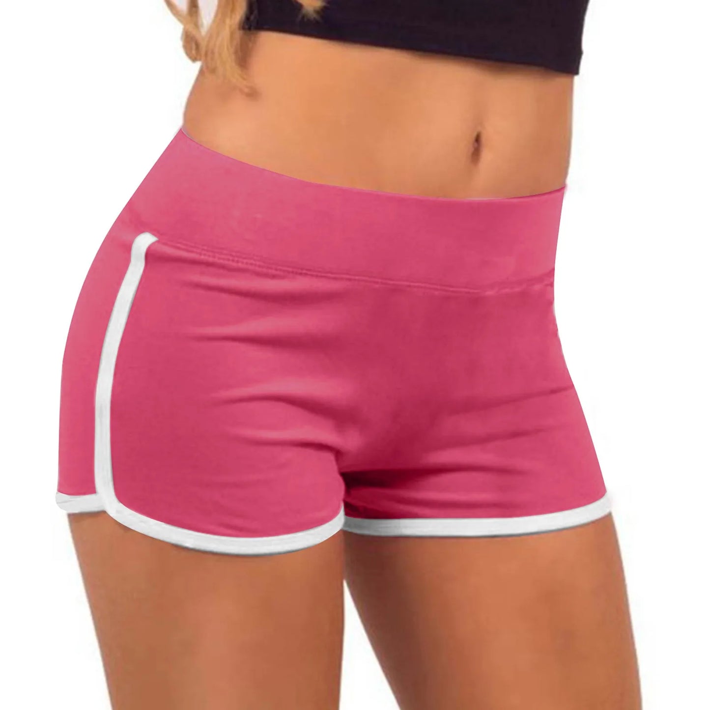 Women Mid Waist Shorts Girl Slim Fit High Stretchy Short Trousers Female Tight Shorts For Ladies Running Shorts Slim Fit Elastic