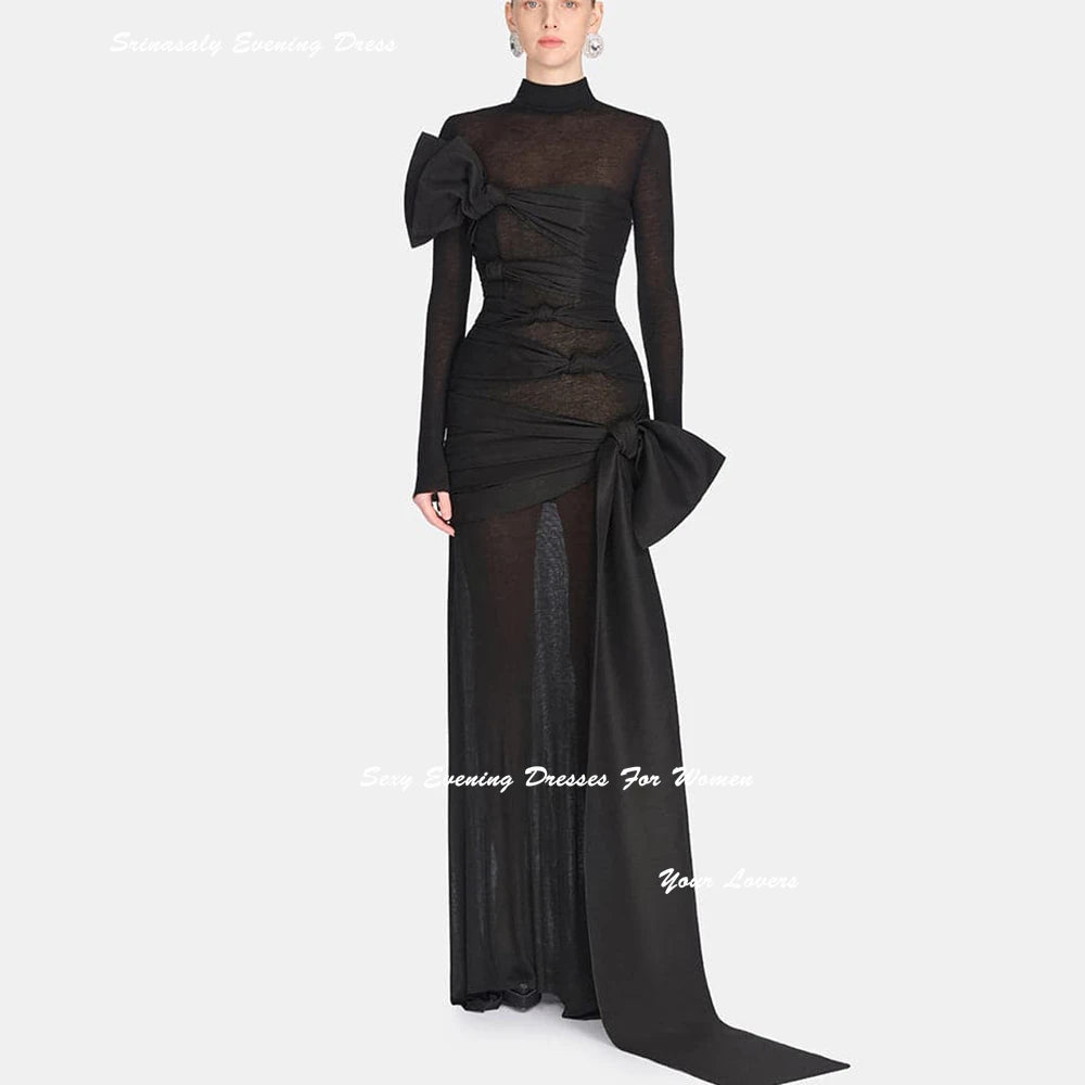 Customized Evening Dresses For Sexy Women 3D Bow Ruched Cocktail Party Gowns Full Sleeves Corset Prom Dress Mermaid Gown