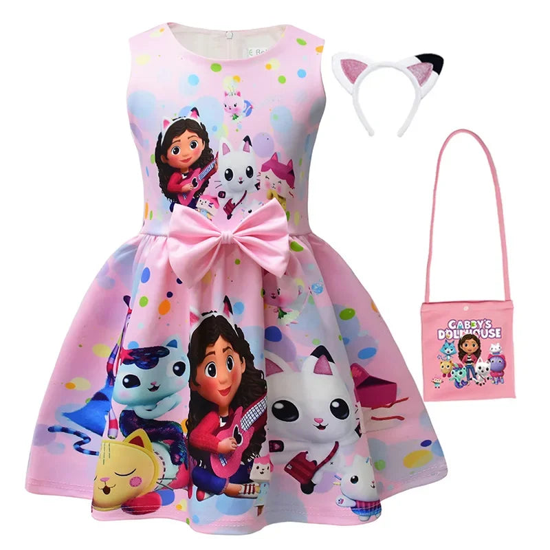 Gabby's Dollhouse Kids Clothes Summer Baby Girls Cute Princess Dress Cartoon Gabby Cats Toddler Girls Birthday Party Dresses