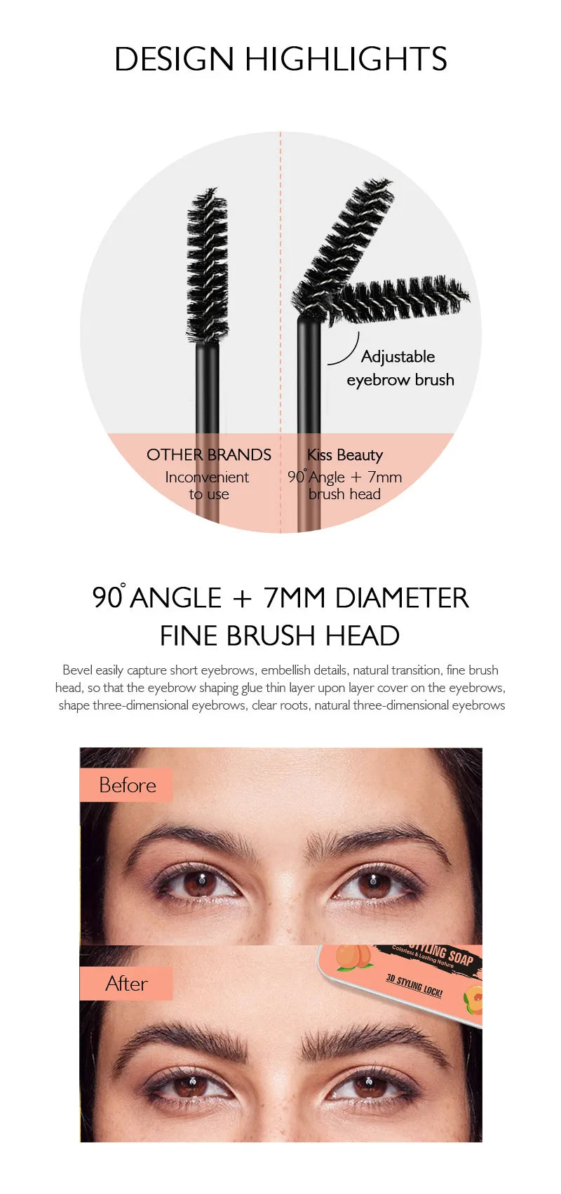 Colorless transparent eyebrow cream styling soap for refreshing and long-lasting natural eyebrow styling with eyebrow brush