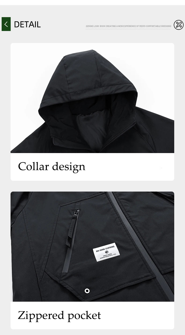 Autumn Men's Jacket Springtime Trendy Streetwear Coat Fashion Outerwear Hooded Solid Color Men Jackets Korean Version Clothing