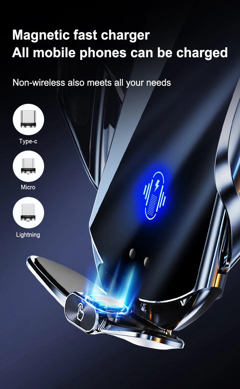 Universal All Mobile Phone Charging Car Phone Holder Wireless Charger Automatic Car Cell Phone Holder Vent Clip Accessories