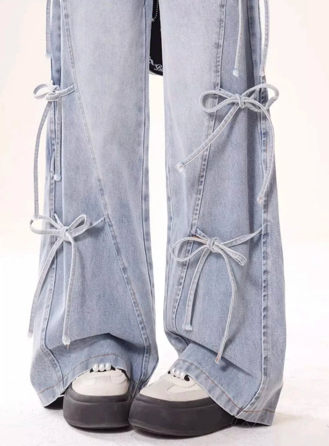 Jeans Women Vintage Bow Design Baggy Wide Leg Trousers Autumn High Waist Students Young All-match Daily Harajuku Slouchy Chic