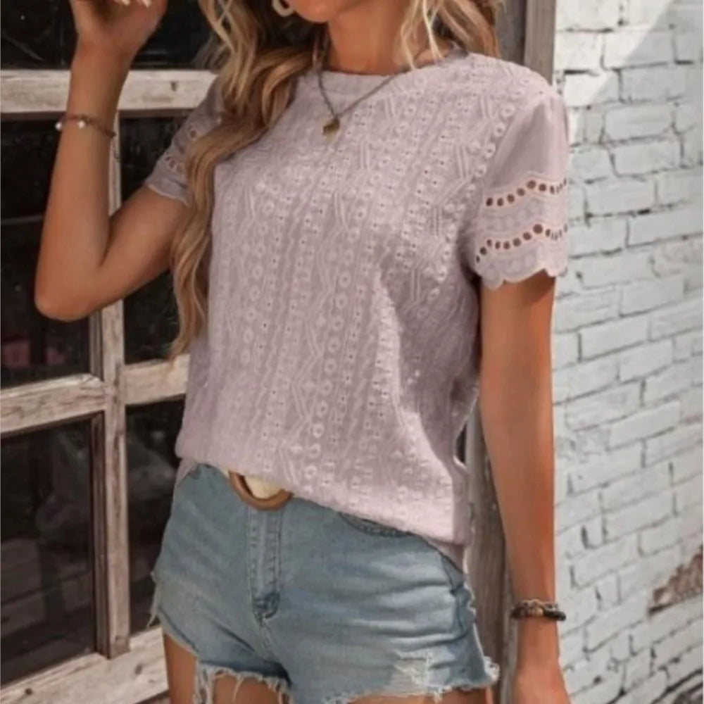 Women's T-shirt COTTON Tops 2024 Summer Street Hollowed Out Simple Solid Color V Casual Shirt Y2k T Shirt White Blusa Mujer Moda