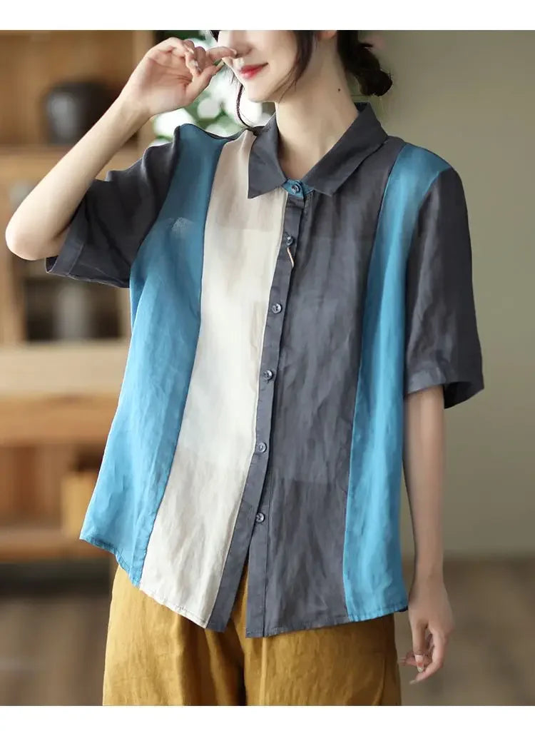 Cotton and Linen Shirt for Women Fashionable and Versatile Cardigan Lapel Top Thin