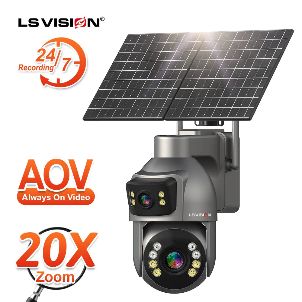 LS VISION 4G WiFi Solar Powered CCTV Camera AOV 7/24 Network Home Security AI Popular Outdoor Solar Network Camera