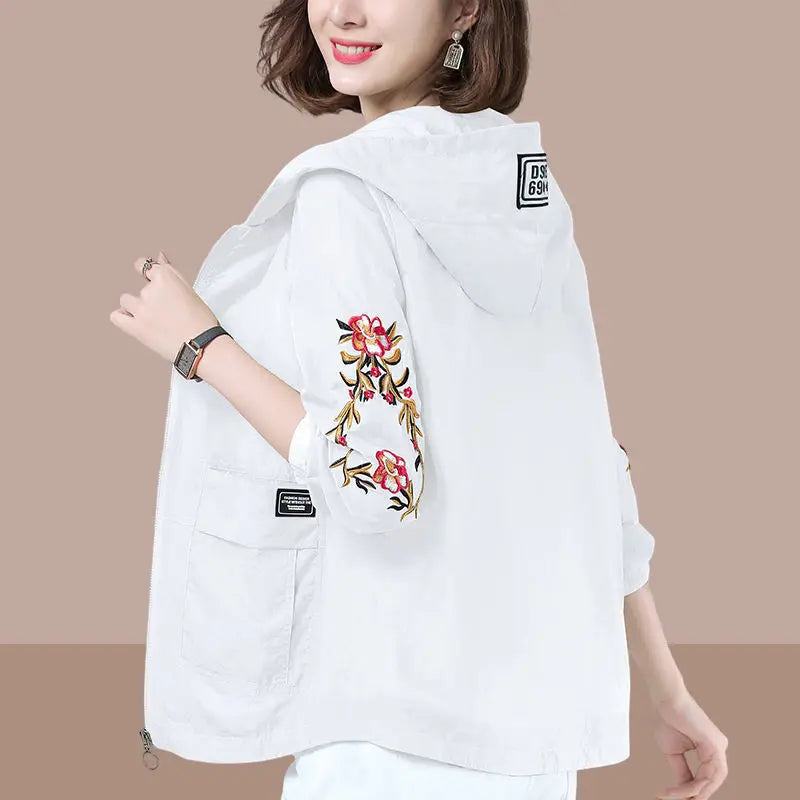 Summer Jackets For Women 2025 Outerwears Cool Thin Coat Middle Aged Mother Clothes Korea Fashion Women's Clothing Embroidery