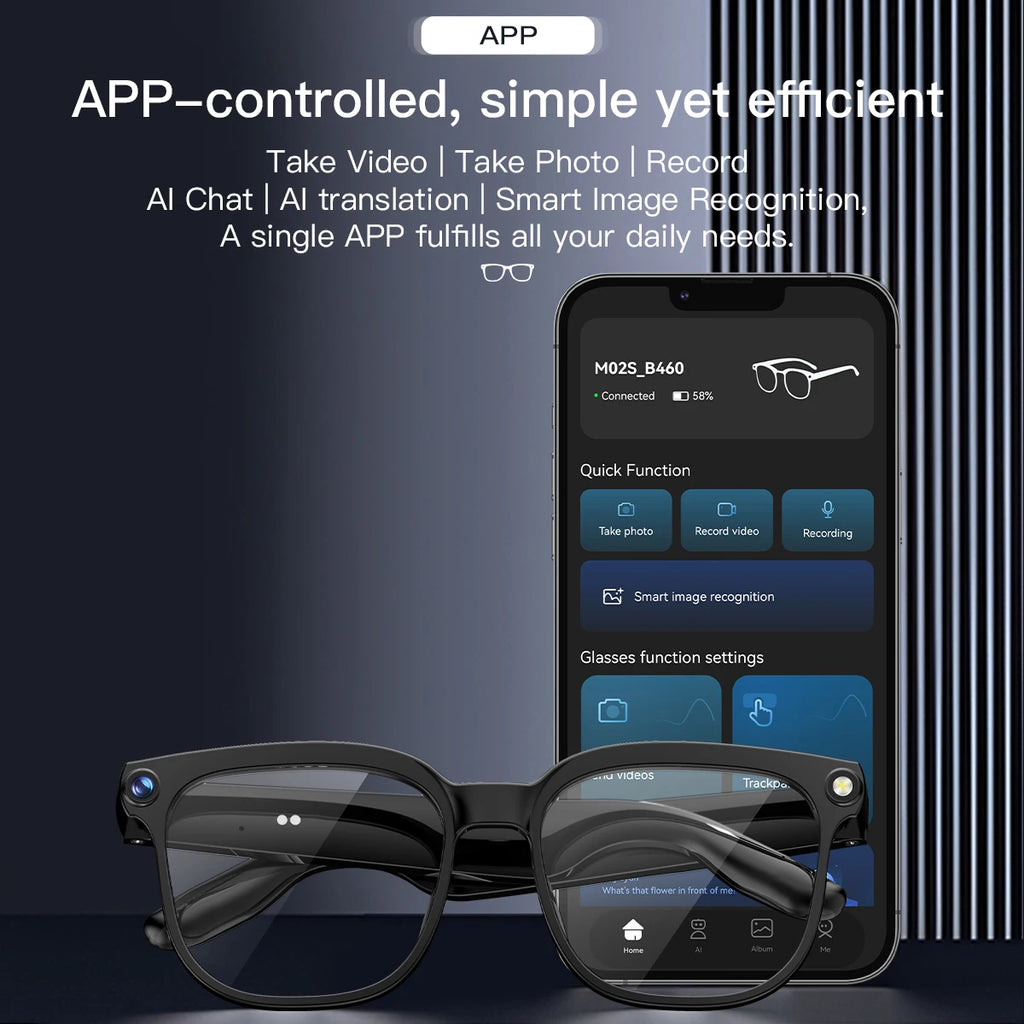 2025 800W Camera Smart Glasses  AI Translation ChatGPT Voice Assistant BT Call Music Earphones Video Recording for iPhone Xiaomi