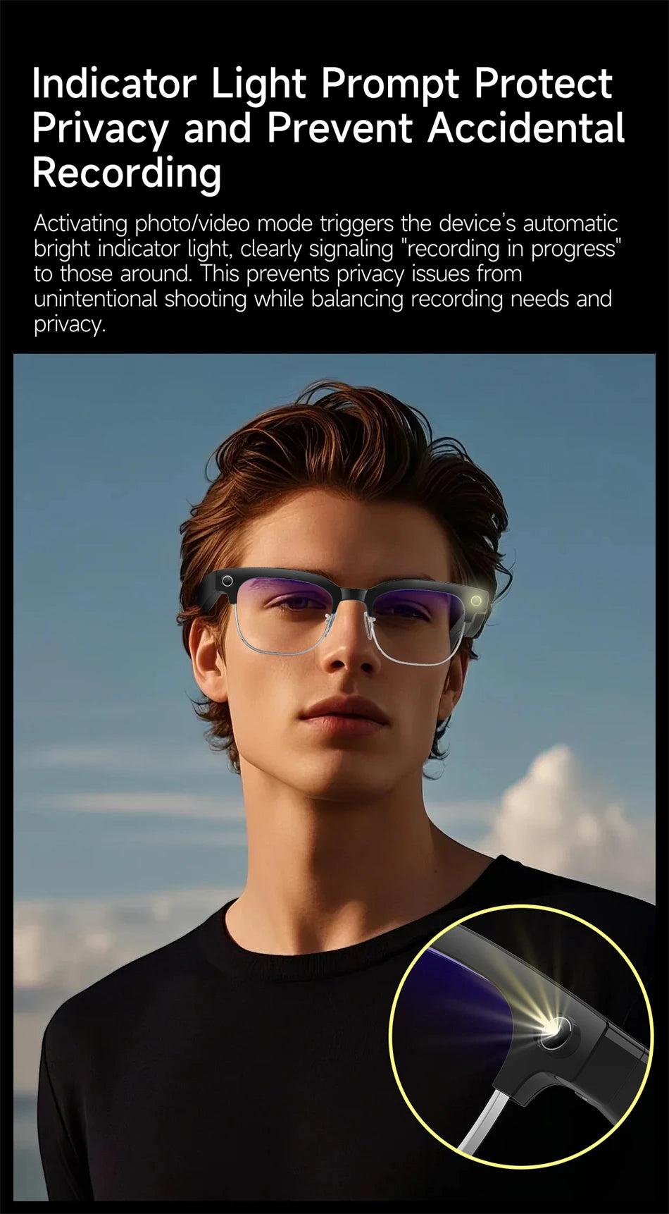 4K HD Camera Glasses Translator AI Glasses Video Recording BT Call Music Glasses Waterproof Sport Bluetooth Smart Sunglasses Men