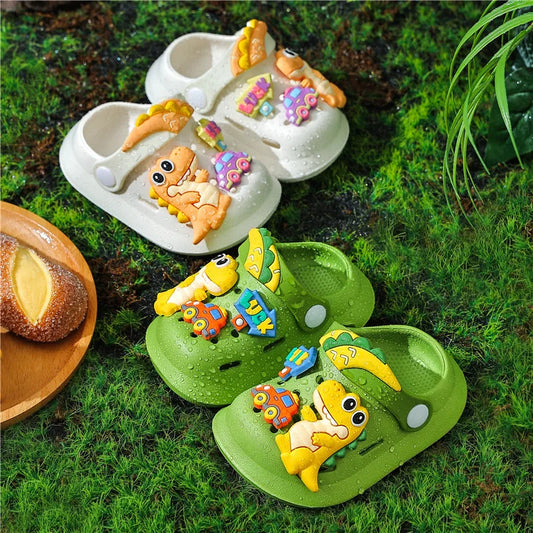 Summer Kids Sandals Children's Shoes Slippers Soft Anti-Skid Cartoon DIY Design Hole Baby Shoes Dinosaur Beach For Boys Girls