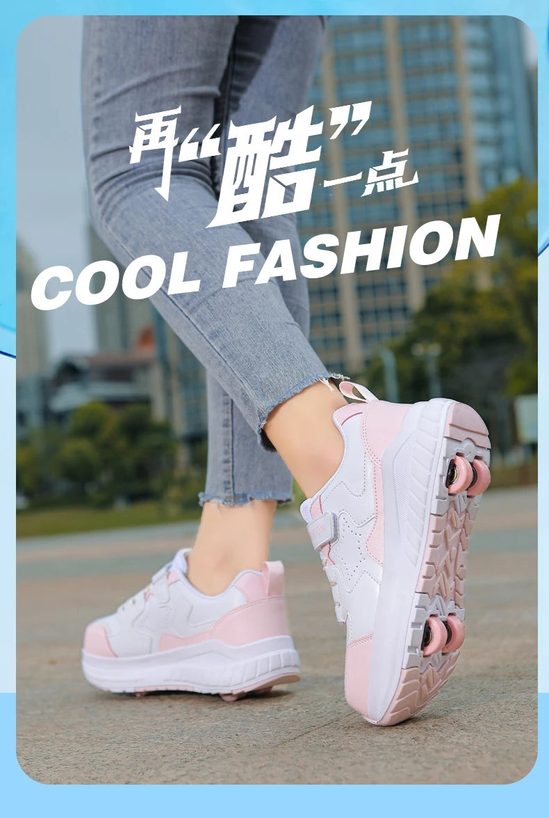 Kids Roller Skate Shoes Fashion Casual Sports Children 4-Wheels Sneakers for Boys and Girls Gift Nice Footwear