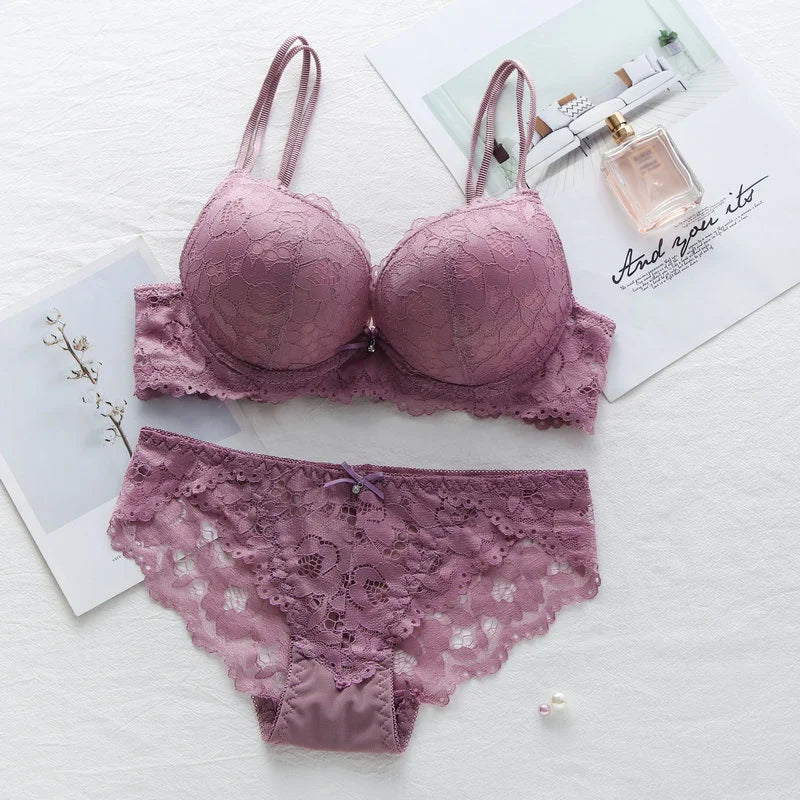 Women Lace Bras Set Low Waist Panties Underwire Top Big Size Bra Sexy Lingerie Set Female Comfortable Girls Underwear Sets Top