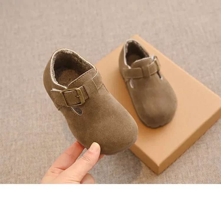 Children Flat Shoes Suede for Winter Kids Moccasins Non-slip Soft Sole 2024 Brand New Boys Girls Leather Shoes Warm Retro Trendy