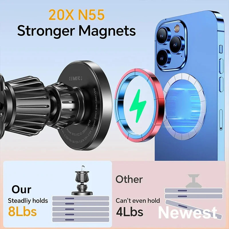 UYUXIO Dashboard Wireless Car Phone Charger Adapter 15W Fast Charging Magnetic Car Phone Holder for iPhone 16 15 14 13 12