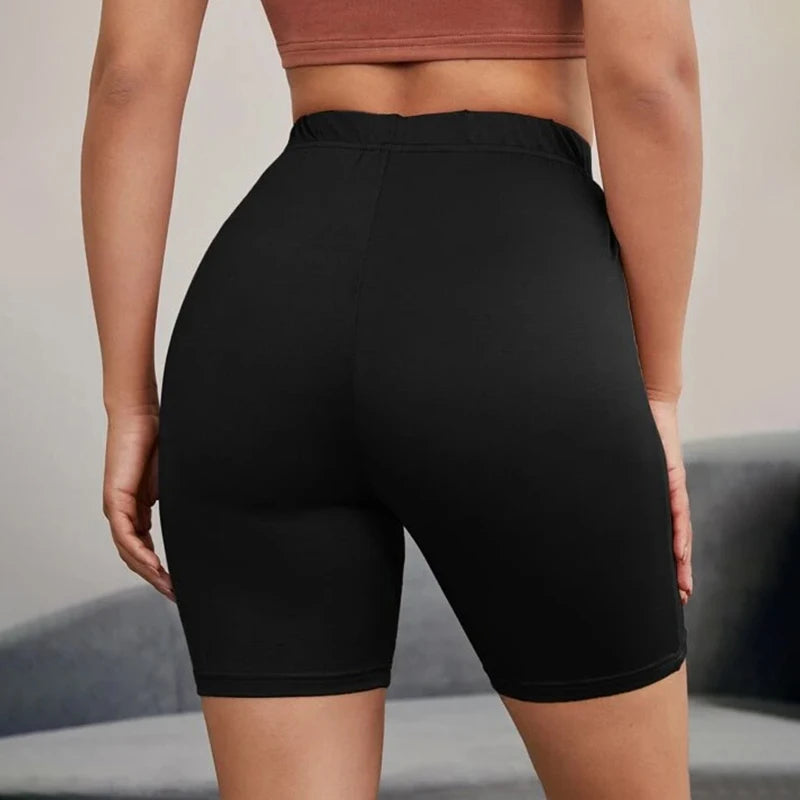 Women Thin Shorts For Summer Fitness High Waist Fashion Cycling Bike Shorts Female Black Slim Knee-Length Bottoms Stretch Shorts