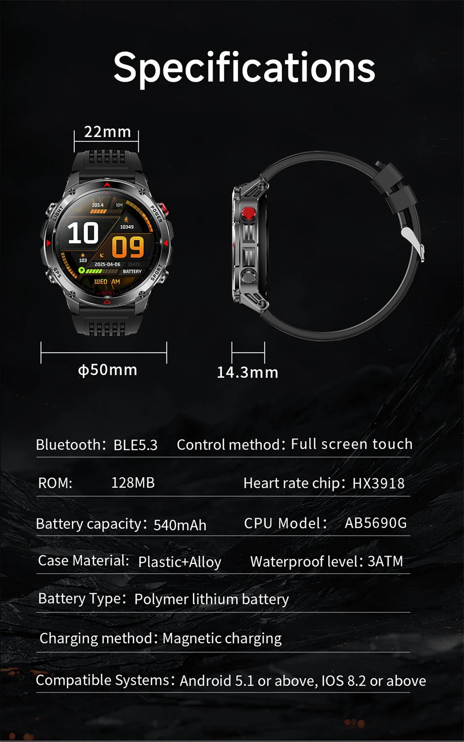 New Military GPS Sports Smart Watch Men Support GNSS Swim 3ATM Waterproof Compass Altimeter BT Call Outdoor Sports Smart Watch