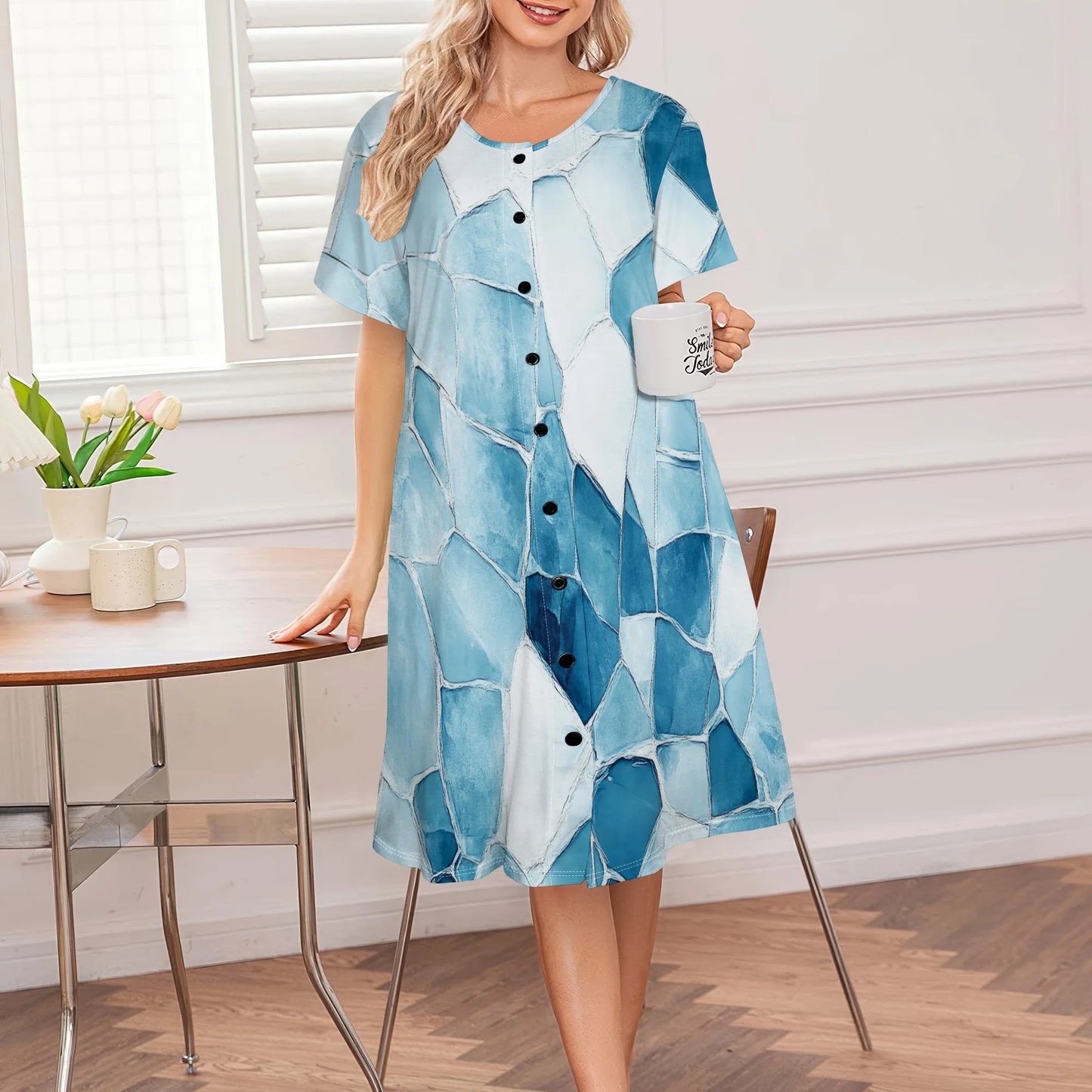 house dress  for women short sleeve house coats dusters robe moomoo nightgowns with pockets