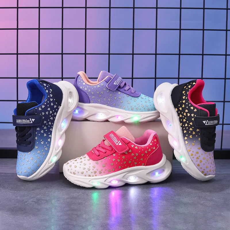 Kids' Casual Shoes Children Led Light Spring Outdoor Sneakers For Breathable Anti-slip Black  Blue Pink Size 21-30