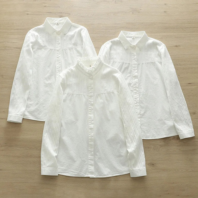 Casual Cotton Solid Colors White Shirt Women 2024 Spring New Woman Long Sleeve Blouse Tops Simple Fine Office Lady Clothes