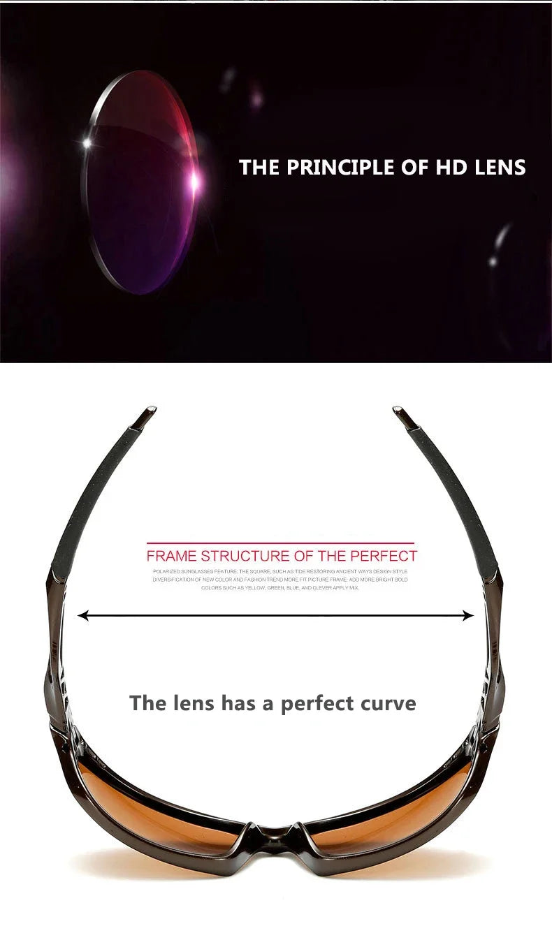 Polarized Sunglasses Designer Square Sports Sun Glasses for Men Driving Fishing Cycling Climbing Skiing Black Frame Goggle UV400