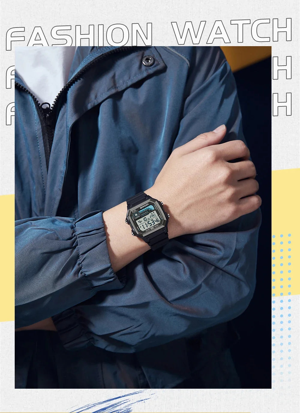 SANDA 6196 Electronic Watch Night Glow Waterproof Sports Men's Light and Thin Square Classic Male and Female Student Watch