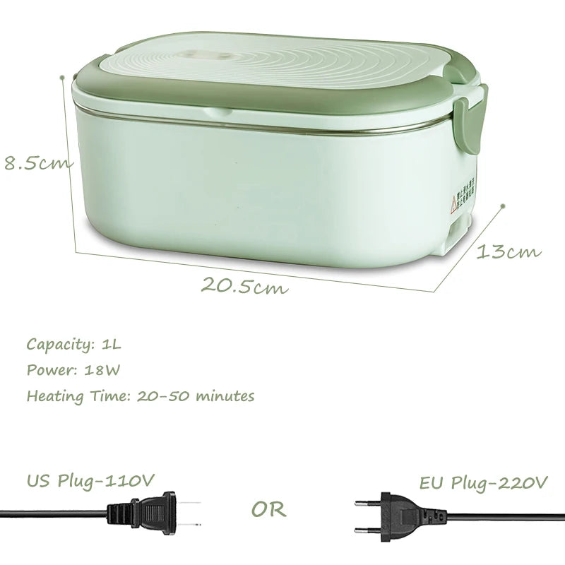 220V 110V Electric Lunch Box Stainless Steel Food Warmer Heating Bento Box 1L EU US Plug School Office Thermostatic Heater 18W