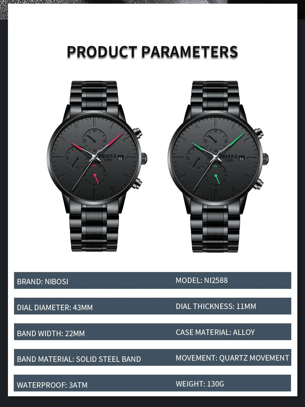 NIBOSI Men's Watches Analog Minimalist Black Dial Watch for Men Business Chronograph Military Casual Wristwatch Stainless Clock