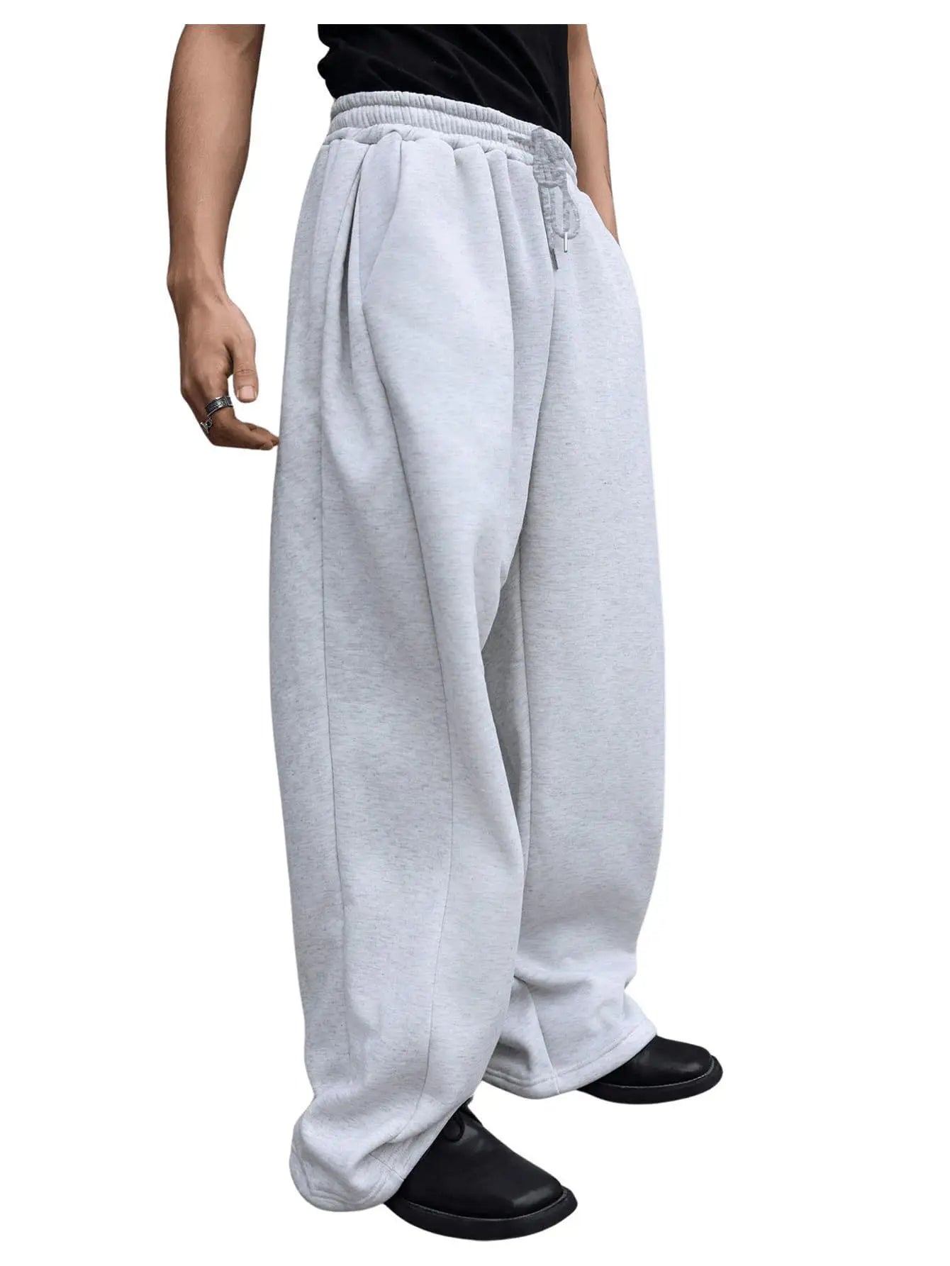 European and American men's waist trousers waist drawstring straight wide-leg loose trousers sports trousers pocket men pants