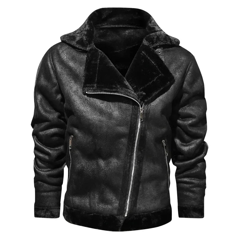 2022 Winter Jacket Mens Suede Leather Jacket Lapel Collar Vintage Style Warm Thick Fur Slim Fit Men Jackets M-4XL