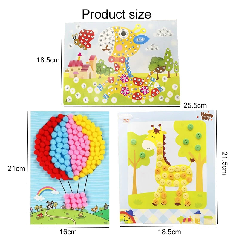 Children DIY Stickers Toys Button/Pompom/Diamond Early Education Kids Puzzle Handmade Creative Painting 3-6 Years Old Gifts TMZ