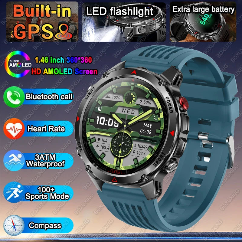 New Military GPS Sports Smart Watch Men Support GNSS Swim 3ATM Waterproof Compass Altimeter BT Call Outdoor Sports Smart Watch