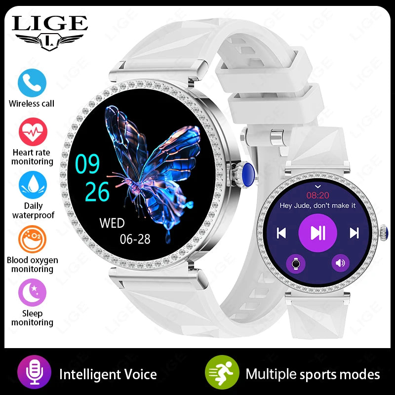 New Luxury Diamond Smart Watch Women Bluetooth Call Smartwatch Heart Rate Health Monitor Smartwatches Waterproof Bracelet Ladies