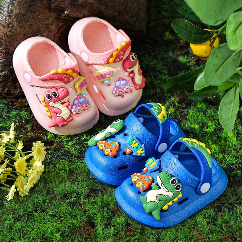 Summer Kids Sandals Children's Shoes Slippers Soft Anti-Skid Cartoon DIY Design Hole Baby Shoes Dinosaur Beach For Boys Girls