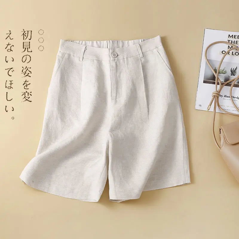 Women's Shorts Cotton Linen High Waisted Short Pants Casual Loose Solid Purple Button Summer Shorts for Women