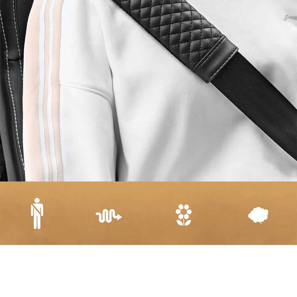 Leather Car Seat Belt Shoulder Cover Embroidery Wear-resistant Non-slip Leather Safety Cover Car Interior Decoration Products