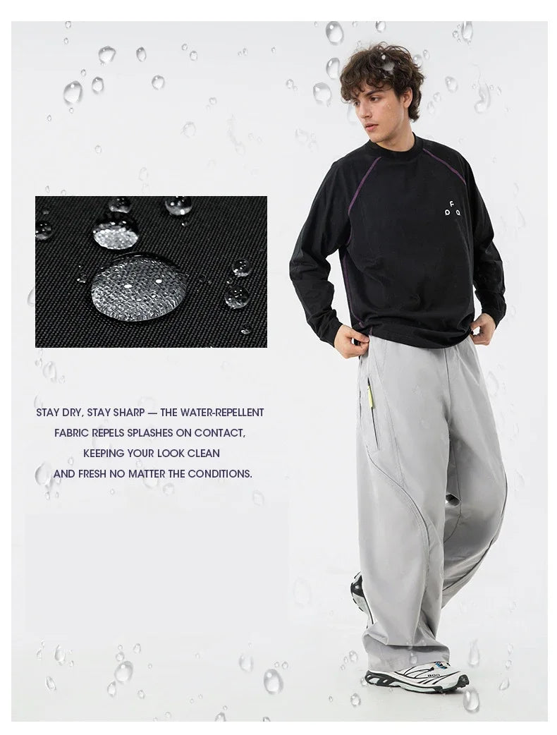 TFETTERS Autumn New Zipper Pocket Men Pants Drawstring Elastic Waist Pants Men Fashion Stitching Design Trouser for Men Clothes