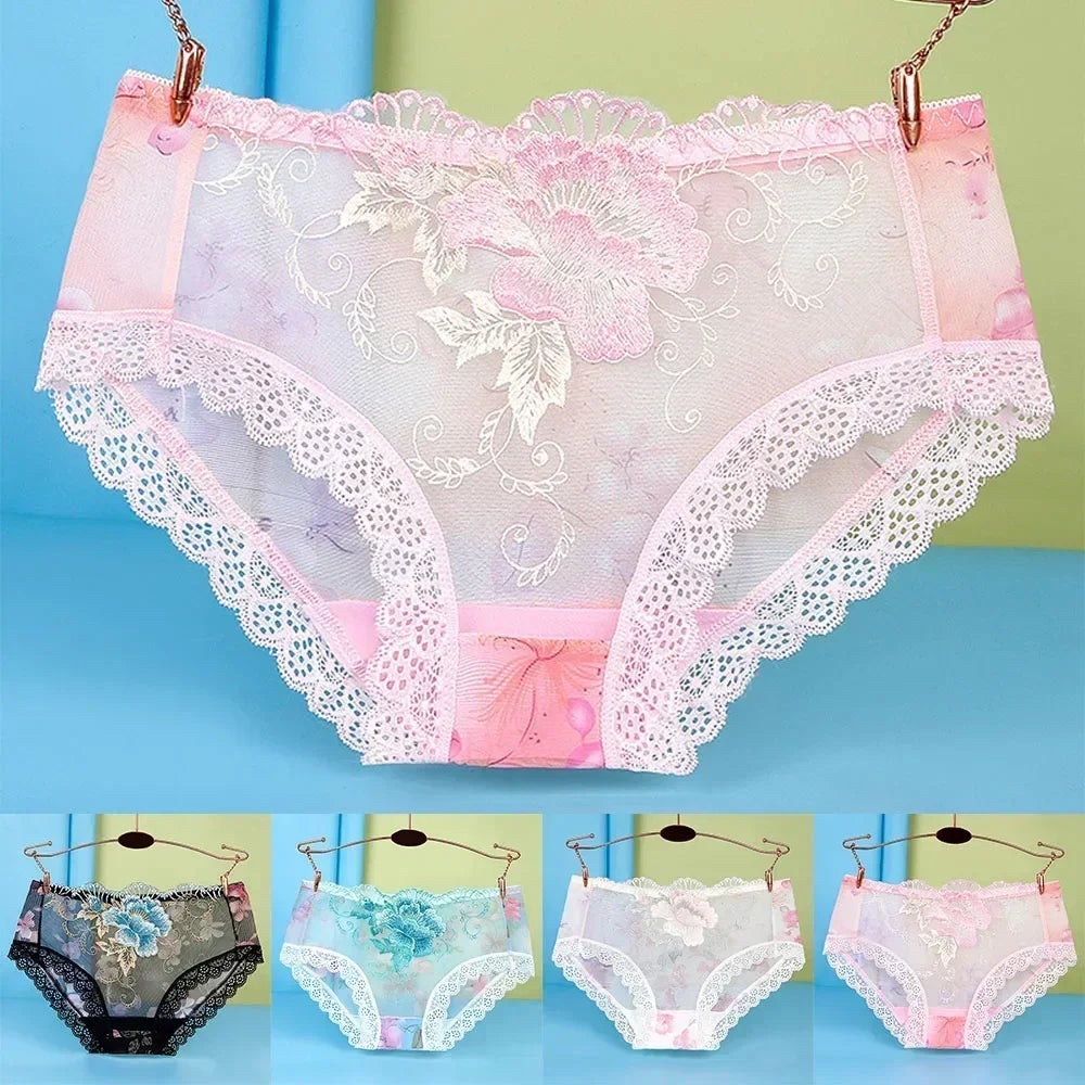 Women Sexy Lace Embroidery Panties Briefs Bragas Mujer Transparent Underwear Skin-Friendly Lingerie for Ladies Underpanties