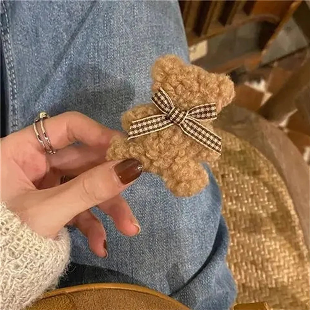 New Toddlers Kids Bear Hair Clips Hairpins for Children Baby Handmade Girls Hair Accessories Autumn Winter Cloth Barrettes